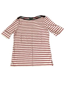 Lauren Ralph Lauren Shirt Women’s Large Green Label Red White Stripe Cuff Sleeve - Picture 1 of 5