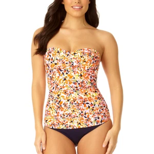 NWT Anne Cole Twist Front Bandeaukini Swim Top Whirlpool Ditsy Strapless Size XS - Picture 1 of 9