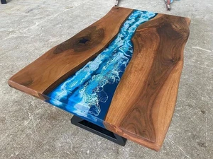 Blue Epoxy Table for Dining – River Style Resin & Wood Table - Picture 1 of 16