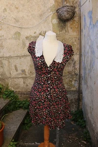 Urban Outfitters Archive Floral Dress Size S-P Button Up Dress Oversized Collar - Picture 1 of 6