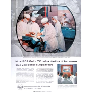 Televisions 1956 Print Ad RCA Color TV Helping Surgery Doctors11"X14" - Imagen 1 de 3