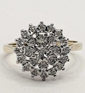 9ct Diamond Cluster & Shoulder Dome Ring 0.10ct Yellow Gold 375 Ring Size N - Picture 1 of 22