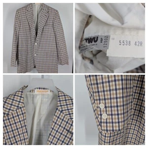 Blazer Brooks Brothers Vintage Años 80 Guinga Ventana Madrás Azul Marrón 42R EE. UU. - Imagen 1 de 6