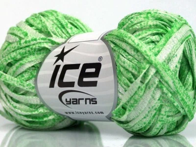 Green & White Viscose Shine Bulky #55012 Skinny Net Ribbon Yarn 50gr 60yds - Image 1 of 3