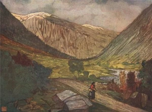 GJØRA Gjora. "Berg und Fluss" von Nico Jungman. Norwegen 1905 alter Druck - Bild 1 von 1