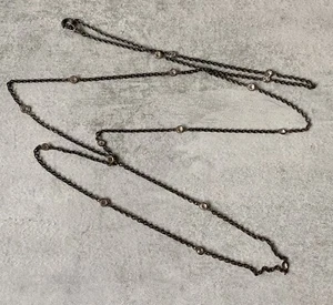 Antique Victorian Gunmetal Clear Glass Crystal Watch Chain Locket Pendant 58” - Picture 1 of 6