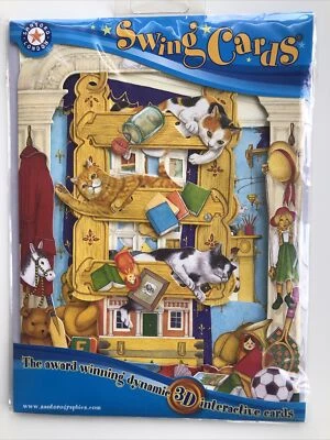 3D Swing Cards by Santoro - CATS ON BOOKSHELVES - New Sealed - Image 1 of 3