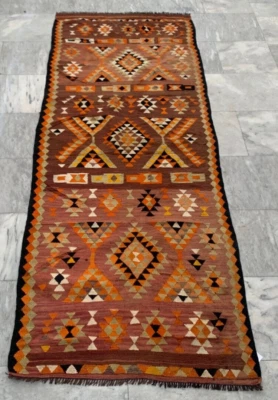 Turkish Kilim, Vintage Handmade Kilim Runner Kitchen Runner 3x7 ft Free Ship - Image 1 of 4