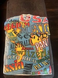 Vintage Single Stitched  Oneita World Countries Map All Over Print Shirt Size XL - Picture 1 of 12