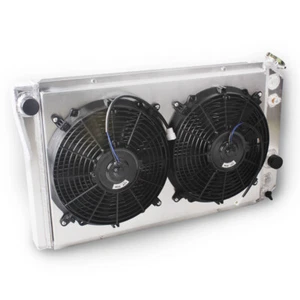 For 1984-90 Chevrolet Corvette C4 5.7L 3 Row Aluminum Radiator 2x12" Fan Shroud - Imagen 1 de 11