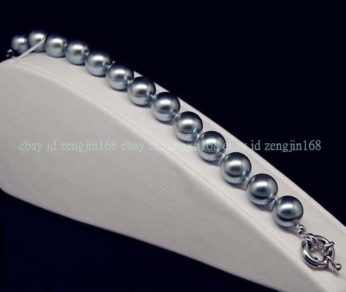 VALENTINO "Bracciale Perline Rotonde Fatto a mano 10 mm Argento Grigio Mare del Sud 7 9"