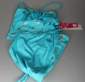 Girl Tankini 2 Pc palm trees gold foil swimsuit Blue fish color sz 6x - Picture 1 of 4