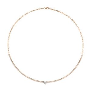 Diamond Heart Paper Clip Necklace 14K Rose Gold Crown Setting 1.30 CT Round Cut