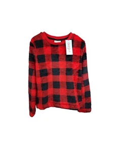 Cat & Jack Fleece Sweatshirt Pullover Size Medium 7/8 Red Plaid Boys Unisex - Picture 1 of 5