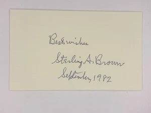 Sterling A Brown professor folklorist poet literary critic Signed 3x5 card - Picture 1 of 1