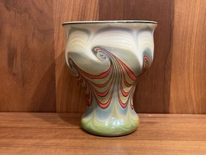 Vintage Early ORIENT & FLUME 1974 Pulled Feather Waves 6” Art Glass Vase - Picture 1 of 15