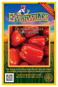 1 Oz California Wonder Sweet Pepper Seeds - Everwilde Farms Mylar Packet - Picture 1 of 3