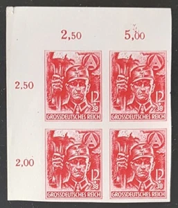 Germany Third Reich 1945 Mi909 U Corner Margin Block Imperforated MNH - Picture 1 of 2