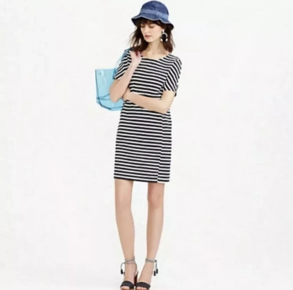 J.CREW STRIPED T-SHIRT DRESS C6514 SIZE S BLACK WHITE