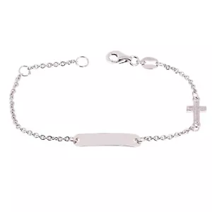 Bracciale ID bambino bambini croce incisa oro bianco 14 kt italiano 5,5" 1,8 grammi - Foto 1 di 5