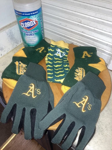Lot Of 3 Oakland Athletics A's Socks Mustache Men's Rollie Fingers & MLB Gloves Cover