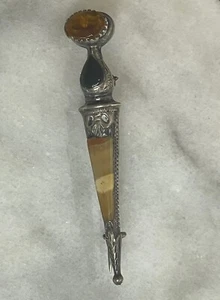 Antique Victorian Scottish Dirk Kilt Pin Brooch, Agate & Sterling Silver Citrine - Picture 1 of 4