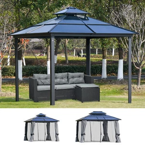 Outdoor Outdoor Hardtop Gazebo w/ Aluminum Frame, Netting & Curtains - Picture 1 of 23