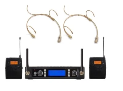 UHF Dual Channel Wireless Headset Mic System with Two Headband Microphone Beige - Image 1 of 4