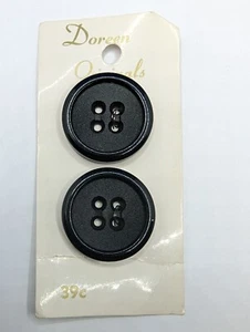 Vintage Buttons Matte Black 4 Hole 1 1/8" on Card Doreen Original 5003 45 - Picture 1 of 4