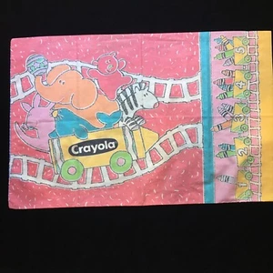Vintage Pastel Crayola Standard Size Pillowcase Zoo Animal Train Binney & Smith - Picture 1 of 14