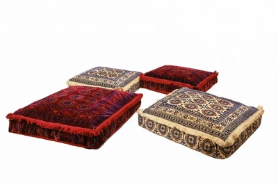 Afghan Bukhara Ottoman Cushion, Moroccan Pouffe, Square Kilim Pouf - Image 1 of 4