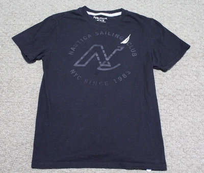 Nautica Sailing Club NYC 黑色图案棉质 T 恤青少年男孩大号 14-16 — 第 1/4 张图片