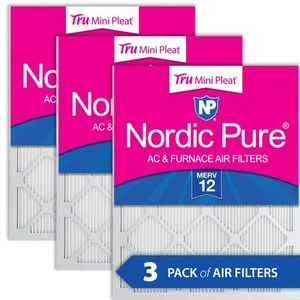 14x20x1 (13_1/2x19_1/2) Nordic Pure Tru Mini Pleat MERV 12 Air Filters 3 Pack - Picture 1 of 7