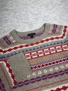 J Crew Sweater Mens Large Gray Multicolor Wool Fair Isle Pullover Crewneck Knit - Picture 1 of 9
