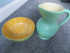 Vintage Govancroft Green Jug with Horizontal Ribbed Design - 17 cm - Picture 1 of 12
