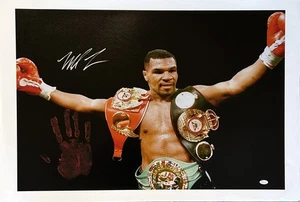 Mike Tyson Original Handprint Unstretched 20x36 Canvas Signed JSA WP276738 Belts - Picture 1 of 6
