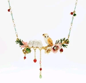 BN LES NEREIDES N2 Paris Owl & Babies on Branch GOLD PLATED PENDANT NECKLACE - Picture 1 of 2