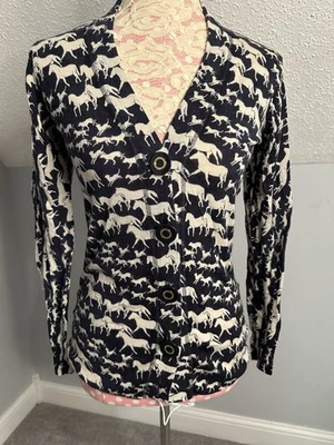 Tory Burch 100% Wool Horse Equestrian Print Big Button Cardigan Sz Small READ  - Image 1 of 4