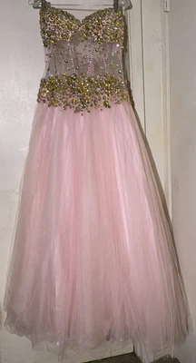 VTG Jovani Light  Pink Sweetheart Beaded Tulle Corset Gown 14 Princess Prom - Image 1 of 4