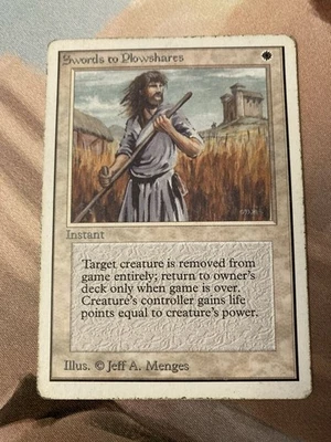 MTG Swords to Plowshares English Unlimited Old School Card Plaid Used - Image 1 of 4