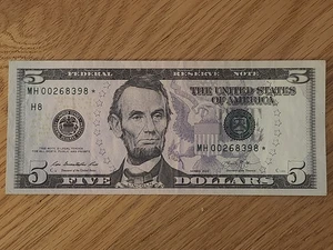 2013 $5 "STAR NOTE" ST LOUIS DISTRICT MH00268398* RUN #1 320K - Picture 1 of 5