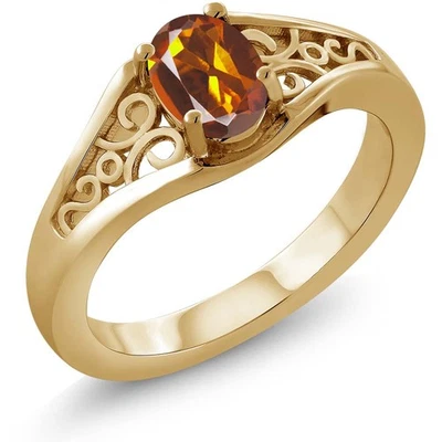 Anel de prata folheado a ouro amarelo 18K oval laranja vermelho madeira citrino 0,40 quilates - Imagem 1 de 3