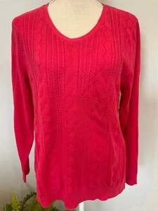 TALBOTS Womens Size Large Petites Pink Cable Long Sleeve V-Neck Sweater Top - Picture 1 of 5