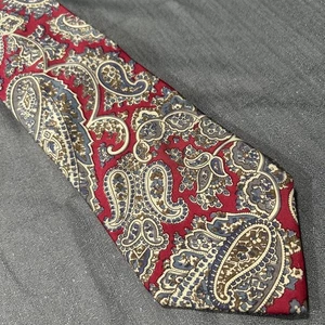 AHJ Vtg Teal Maroon Paisley Silk NECKTIE TIE - Picture 1 of 1