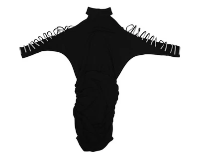 Venus Dress Womens XS Black Rhinestone Cutout Sleeve Turtleneck Ruched Bodycon - Image 1 of 4