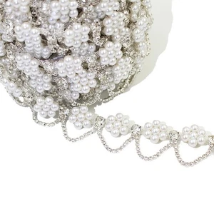 1 Yard Fausse Perle Fleur Ruban Strass Frange Cristal Bordure Décor Rétro - Imagen 1 de 7