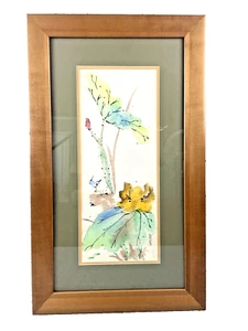 Watercolor Painting Framed Matted Flora Green Blue Brown Diane Gatts 3/31/1979 - Picture 1 of 6