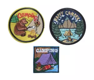 Lot de 3 Patchs écusson thermocollant Camping et Happy Camper. - Imagen 1 de 2