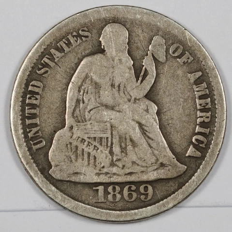 1869-s Seated Liberty Dime.  Fine.  186743 Cover