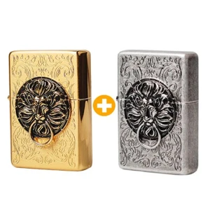 Zippo Lion Gate GOLD + Silver Lighters Org Packing 6 Flints set Free GIFT - Picture 1 of 13